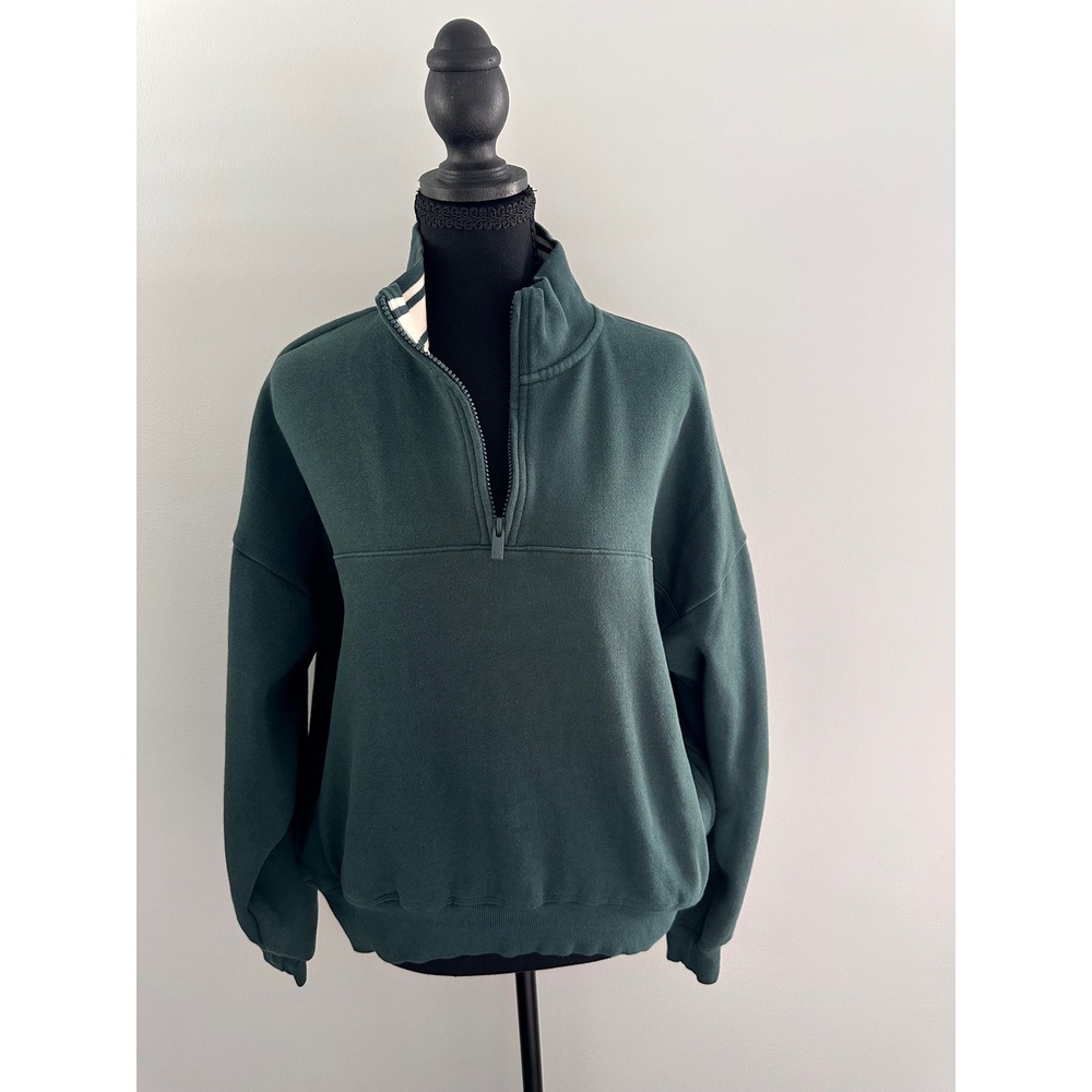 Pink Victoria's Secret Green Quarter Zip Sweatshirt Mock Neck Pullover Medium